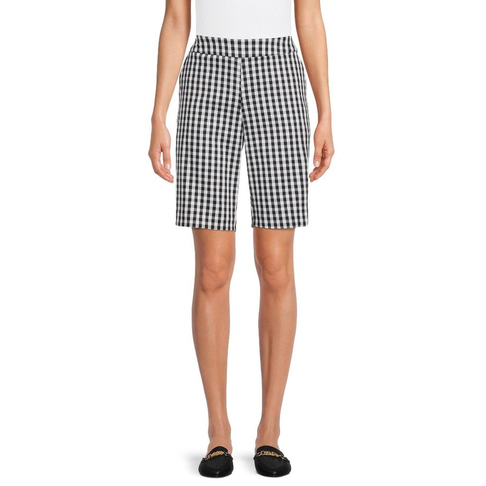 Time and Tru Women's Pull-On Bermuda Shorts Black Gingham Check XXL 20 NWOT
